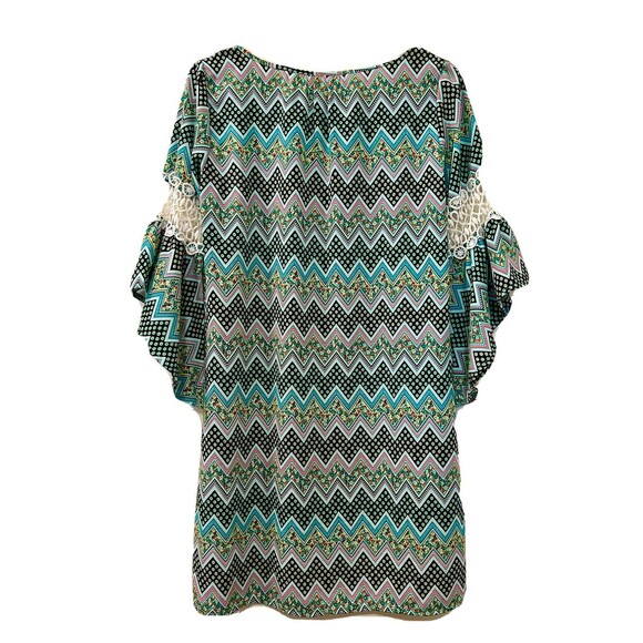 Trinity Womens Green Floral and Geometric Print Bell Sleeve Shift Dress - Small - Picture 3 of 9